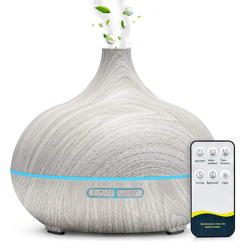 500ml Wood Grain Aromatherapy Diffuser – Remote Control & LED Lights