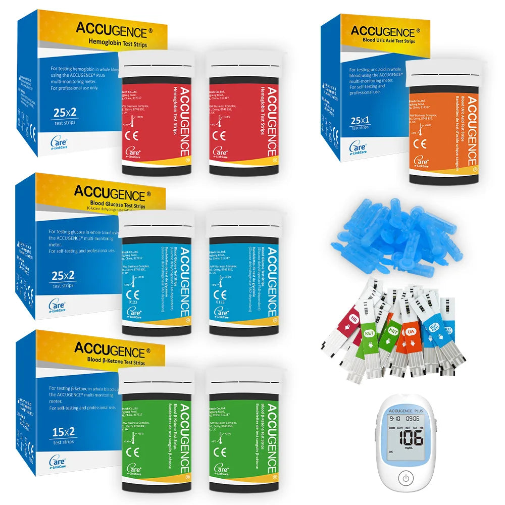 4-in-1 Test Strips for PM800 – Blood Glucose, Ketone, Hemoglobin & Uric Acid
