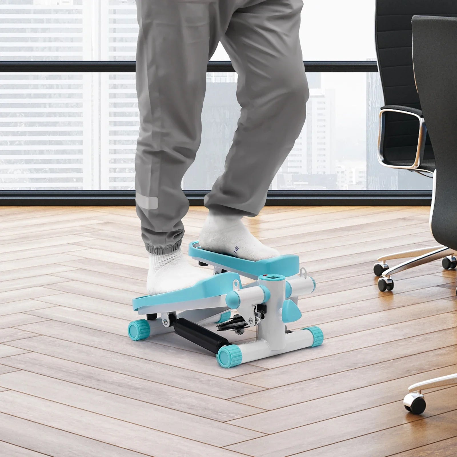 Portable Mini Stepper with Resistance Bands – Home & Office Workout (Blue)