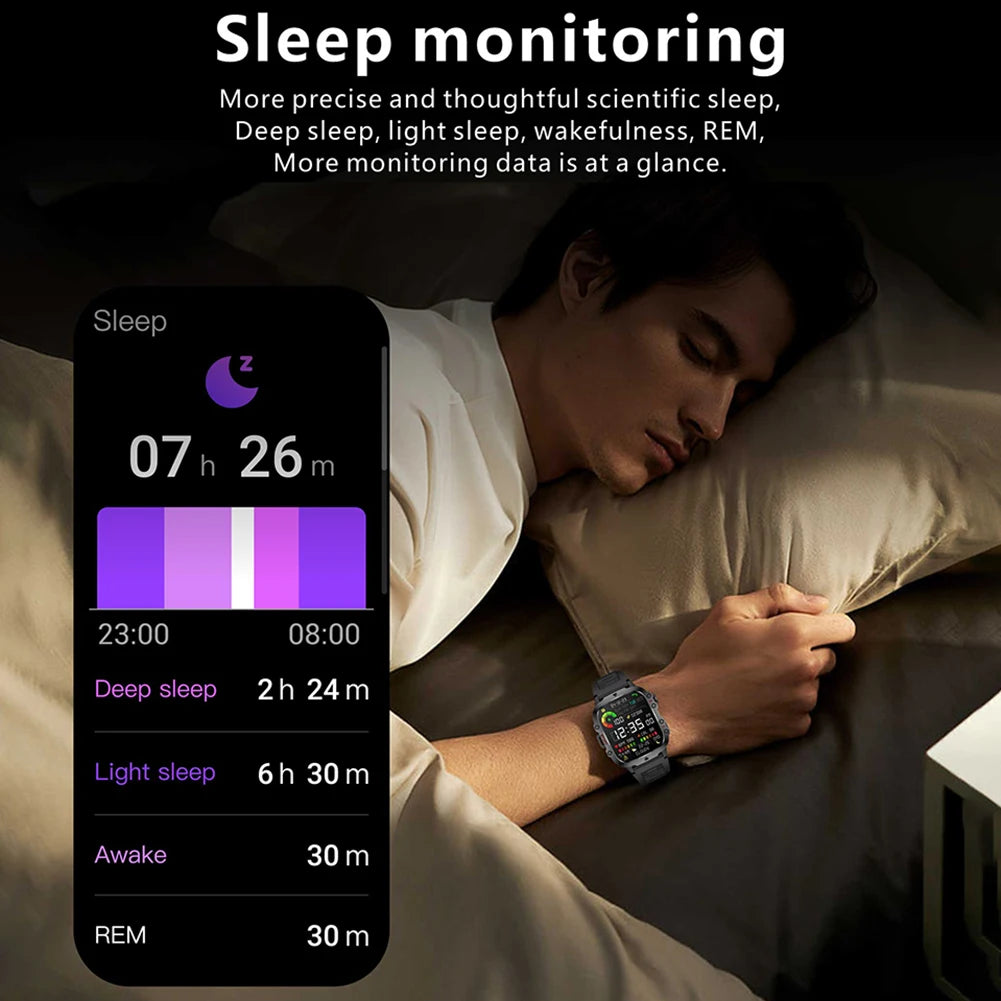 1.96" Men's Outdoor Smartwatch – AI Voice, Health Monitor, 3ATM Waterproof