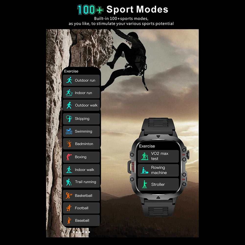 1.96" Men's Outdoor Smartwatch – AI Voice, Health Monitor, 3ATM Waterproof