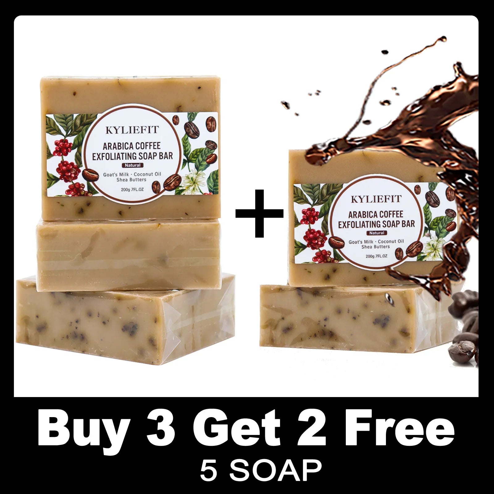 KYLIEFIT Arabica Coffee Exfoliating Soap Bar – Deep Clean & Moisturize