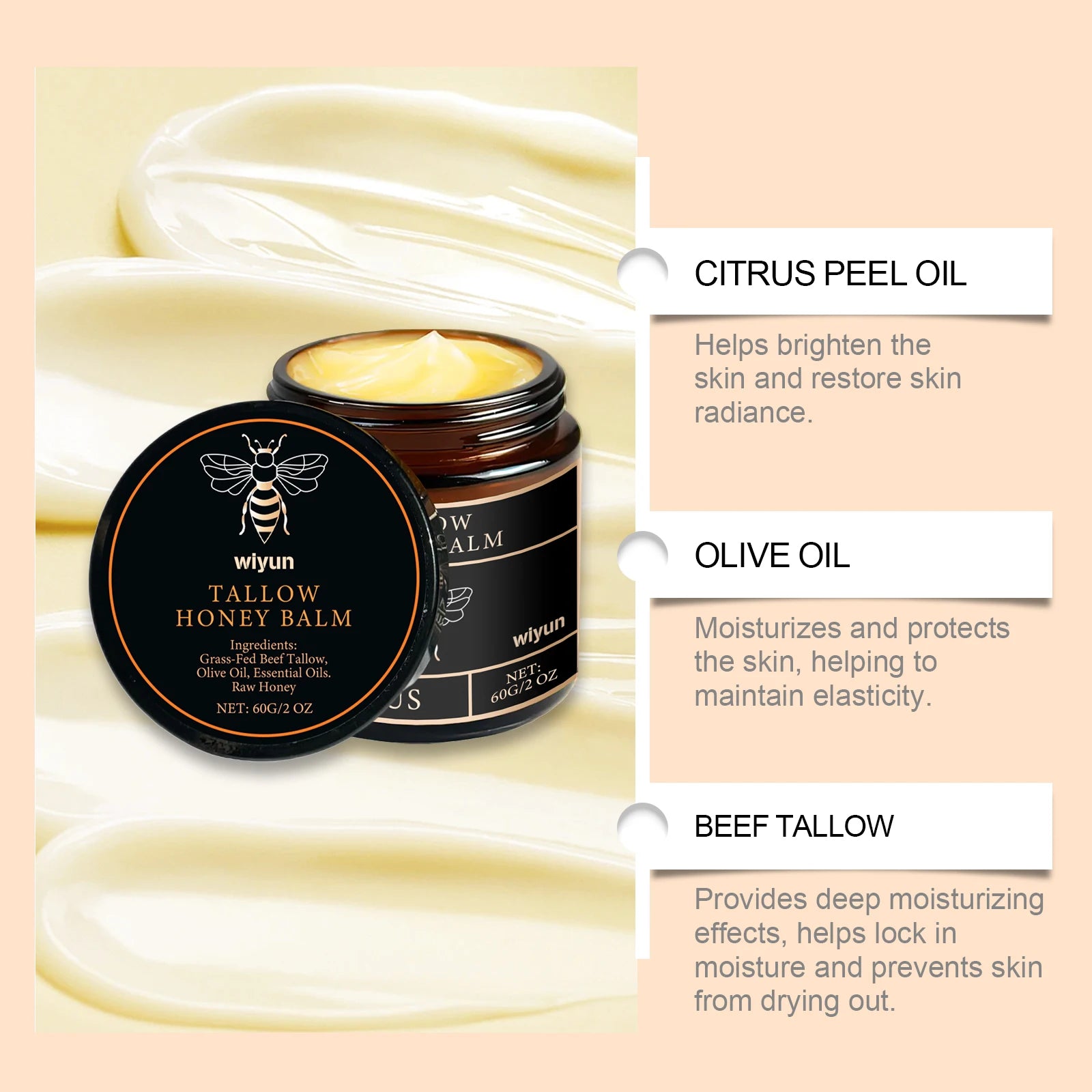 Beef Tallow Honey Moisturizer – Whipped Nourishing Face & Body Cream