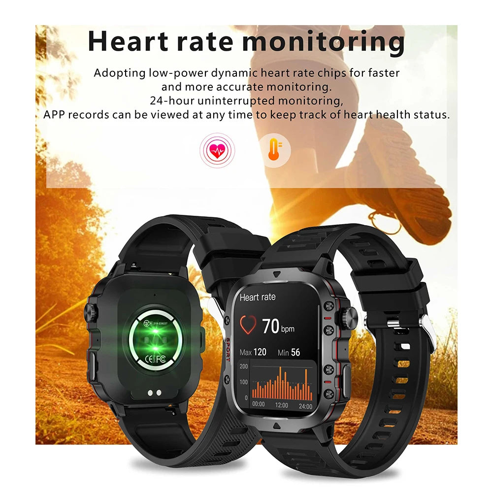 1.96" Men's Outdoor Smartwatch – AI Voice, Health Monitor, 3ATM Waterproof