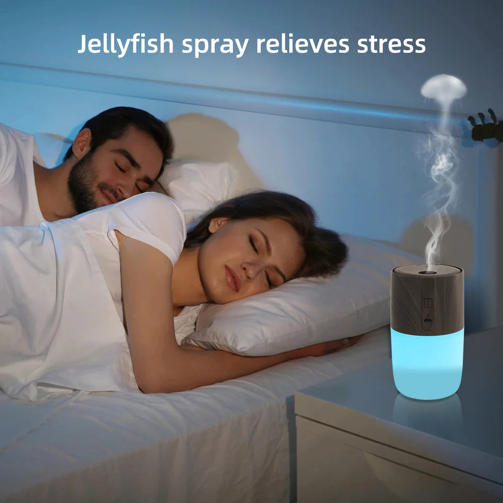 300ml Ultrasonic Aroma Diffuser – Wood Grain, LED Light, 2 Oils