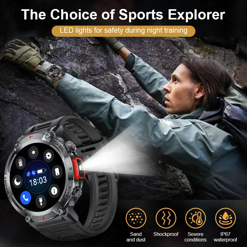 LIGE Flashlight Smartwatch – Outdoor Bluetooth Watch with Health Monitoring