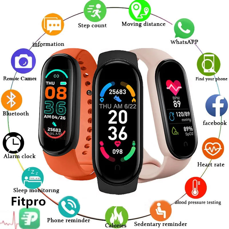 M6 Smartwatch – Fitness Band with Heart Rate & Blood Pressure Monitor
