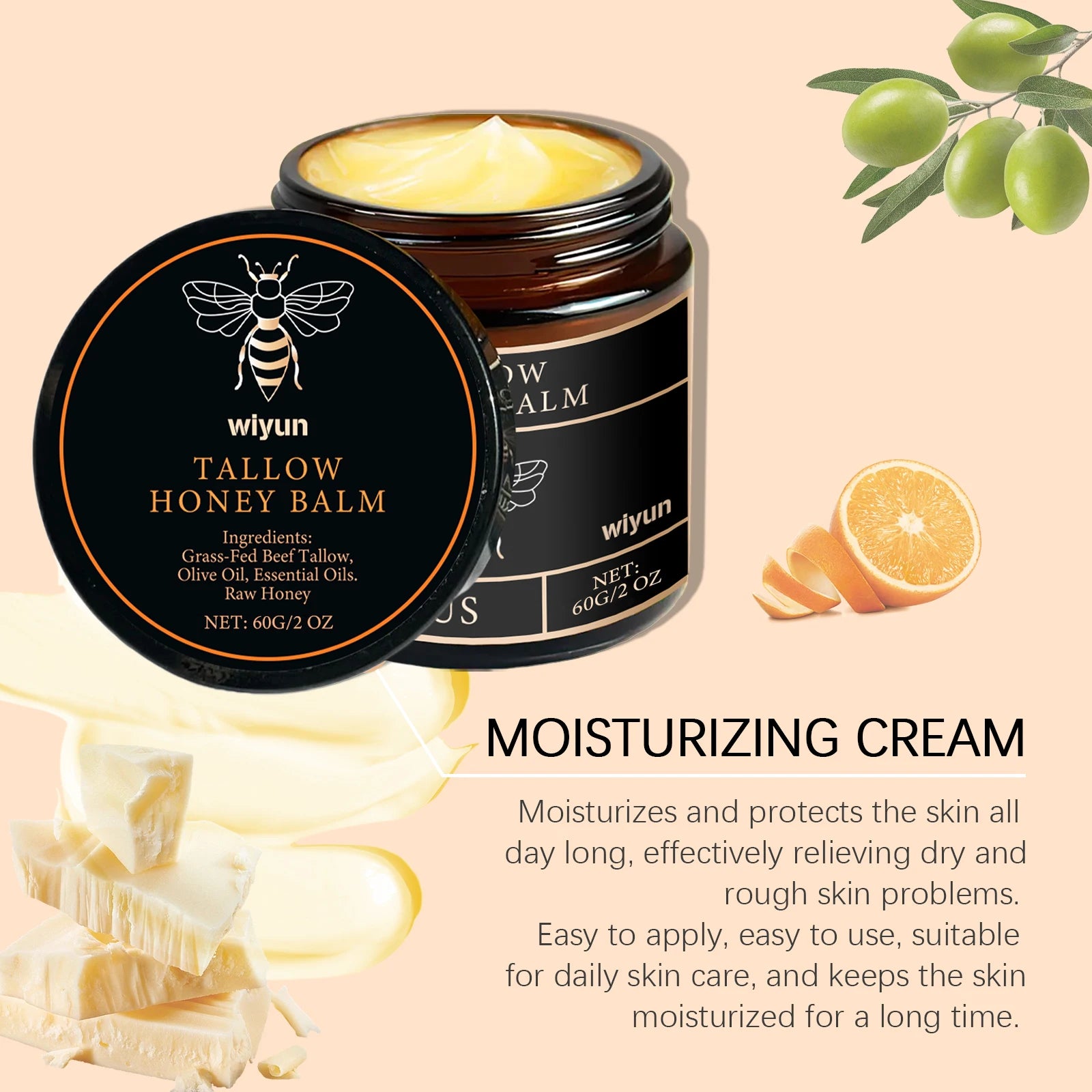 Beef Tallow Honey Moisturizer – Whipped Nourishing Face & Body Cream