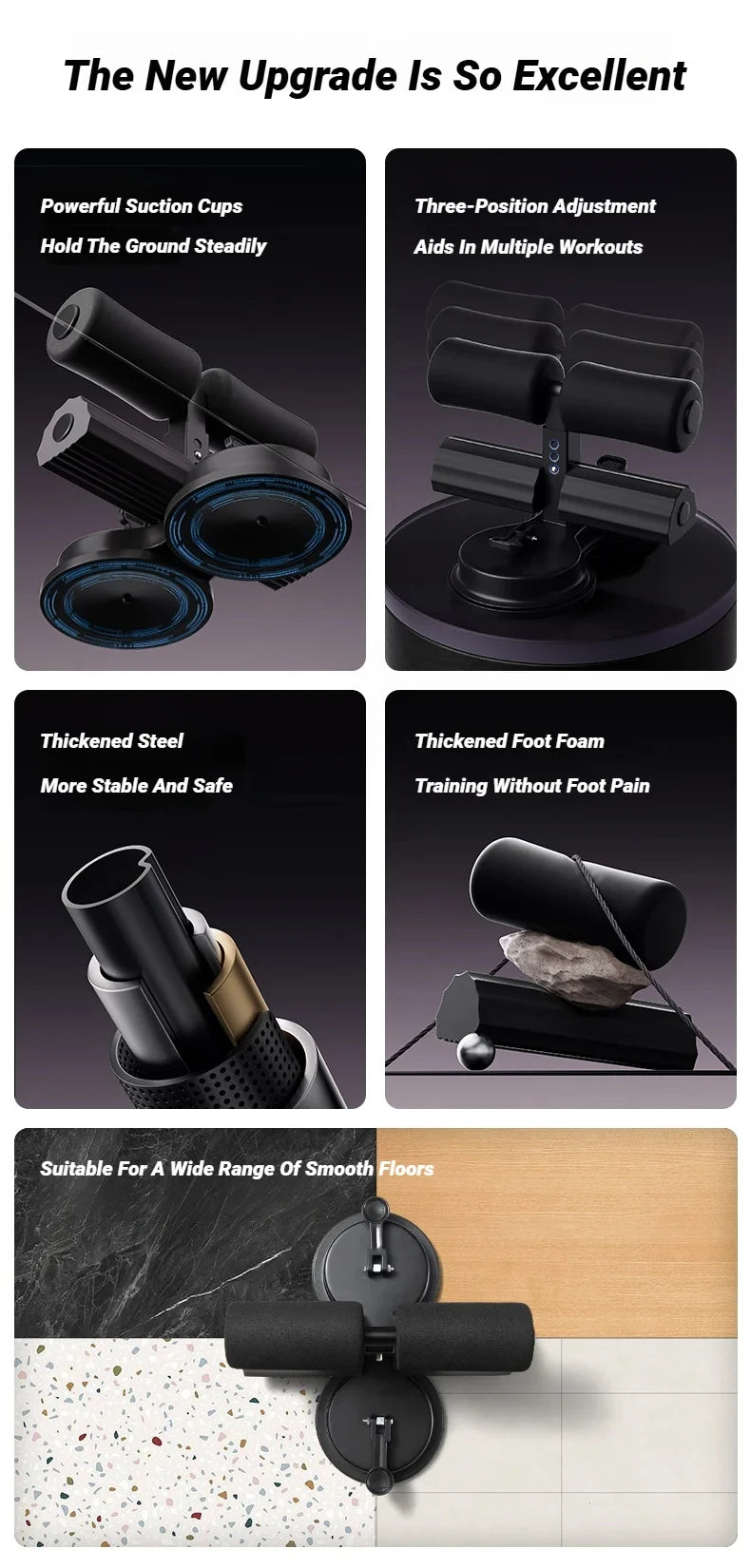 Adjustable Sit-Up Bar with Suction Cups – Ankle Support for Home Workouts