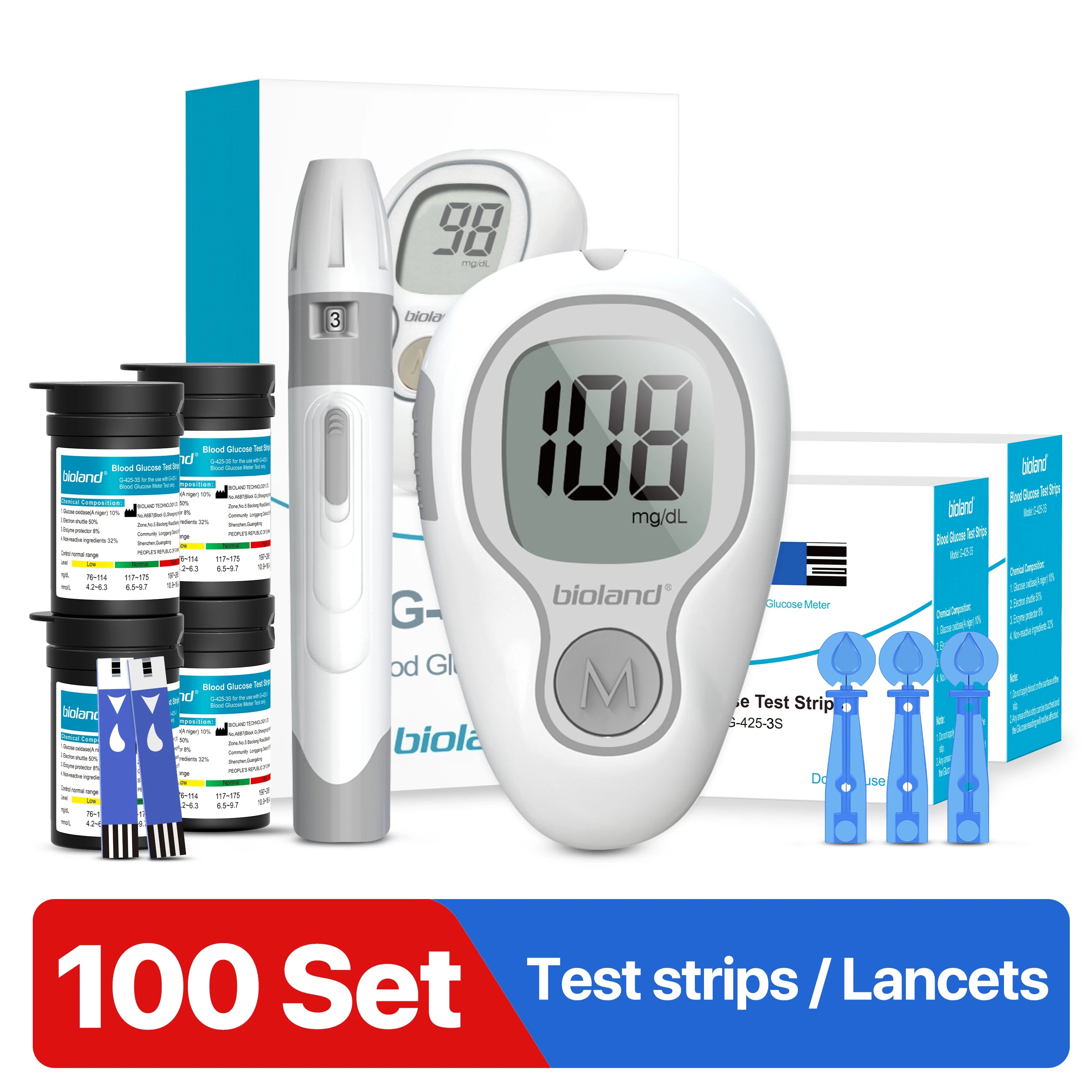 LinkSun G-425-3 Blood Glucose Meter Kit – No Code Test Strips