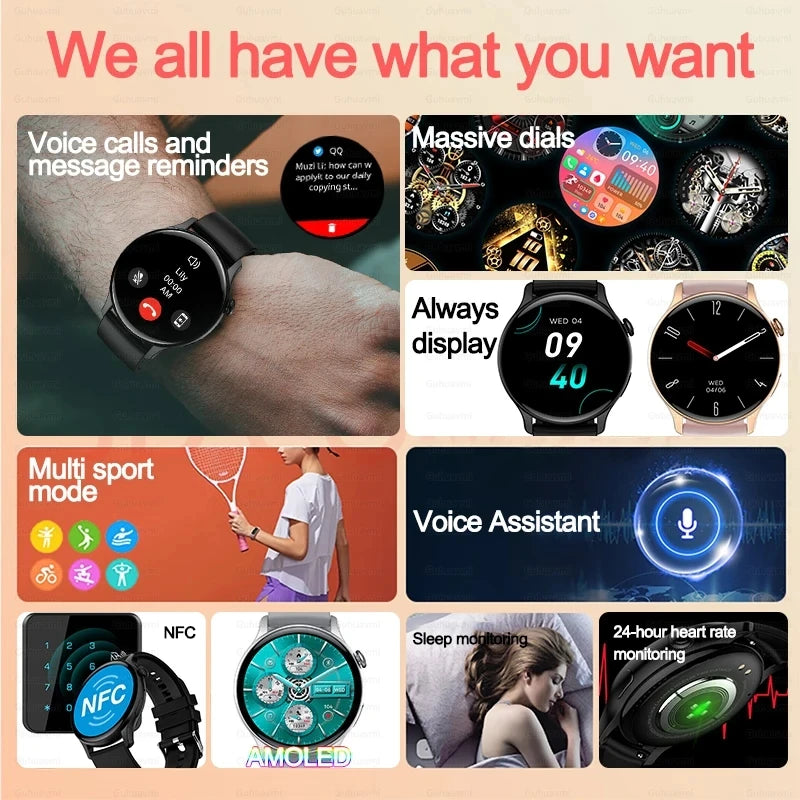 2024 NFC Smartwatch for Women – 466x466 GPS Fitness Tracker