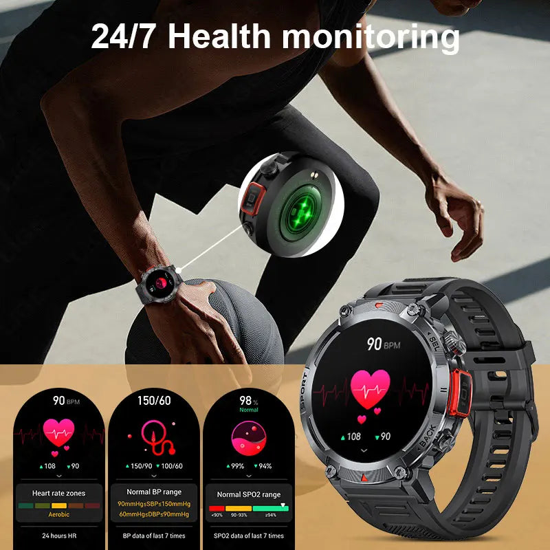 LIGE Flashlight Smartwatch – Outdoor Bluetooth Watch with Health Monitoring