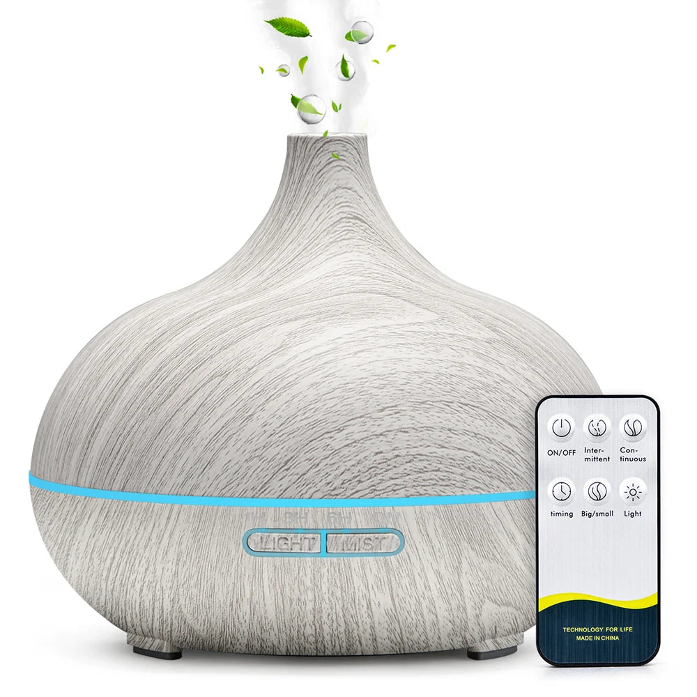 500ml Wood Grain Aromatherapy Diffuser – Remote Control & LED Lights