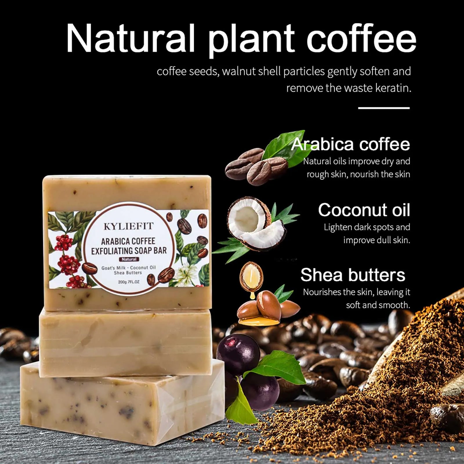 KYLIEFIT Arabica Coffee Exfoliating Soap Bar – Deep Clean & Moisturize
