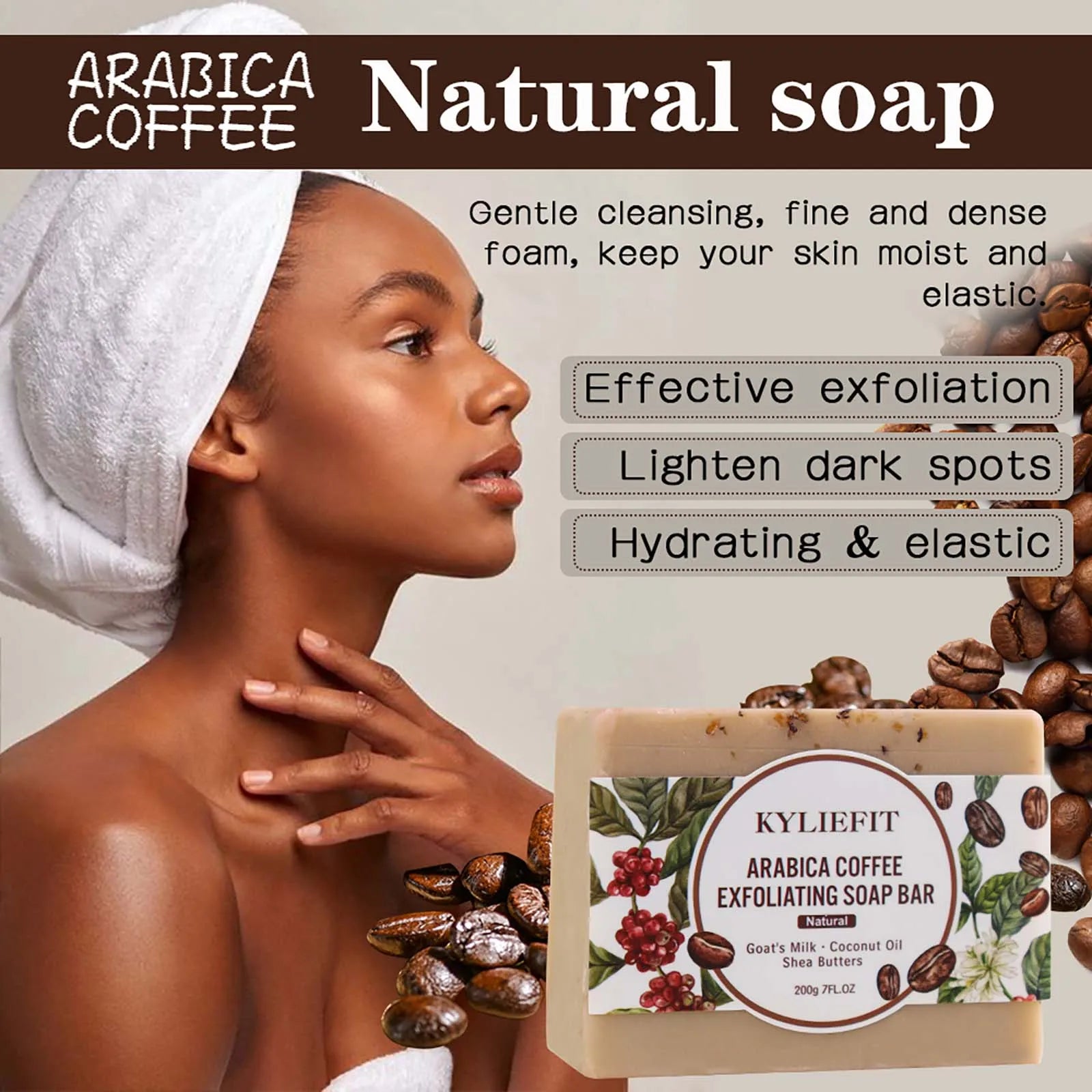 KYLIEFIT Arabica Coffee Exfoliating Soap Bar – Deep Clean & Moisturize