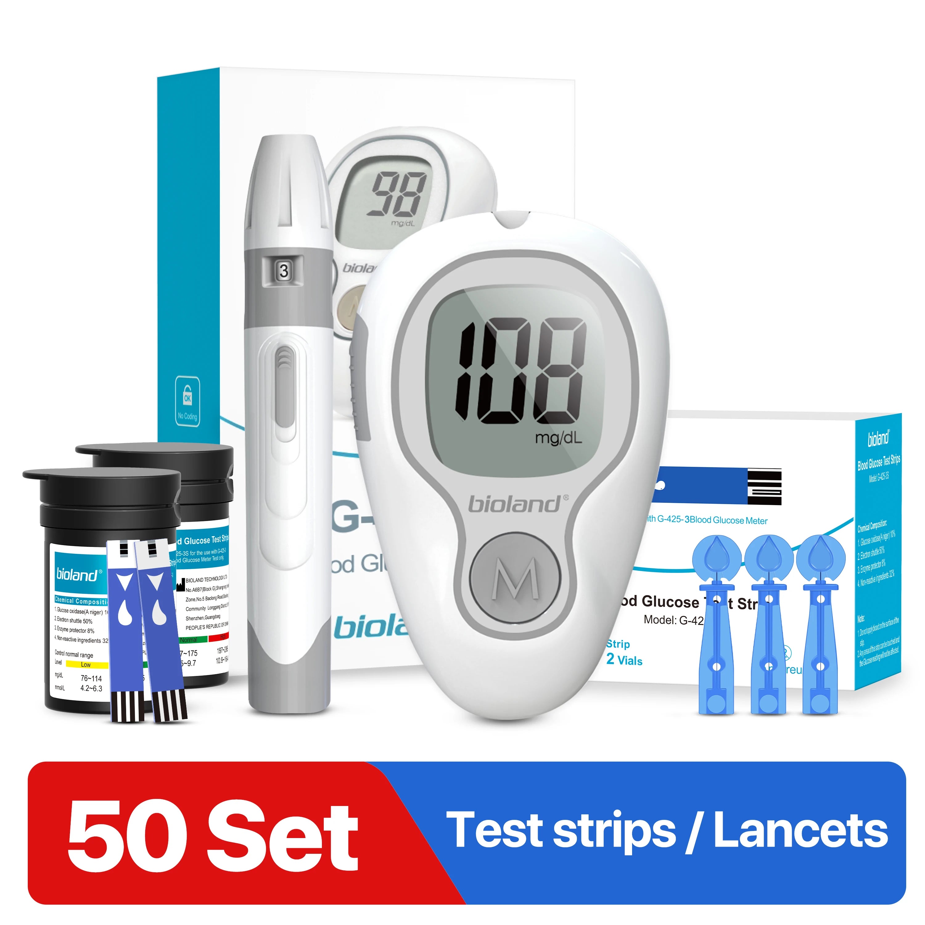 LinkSun G-425-3 Blood Glucose Meter Kit – No Code Test Strips