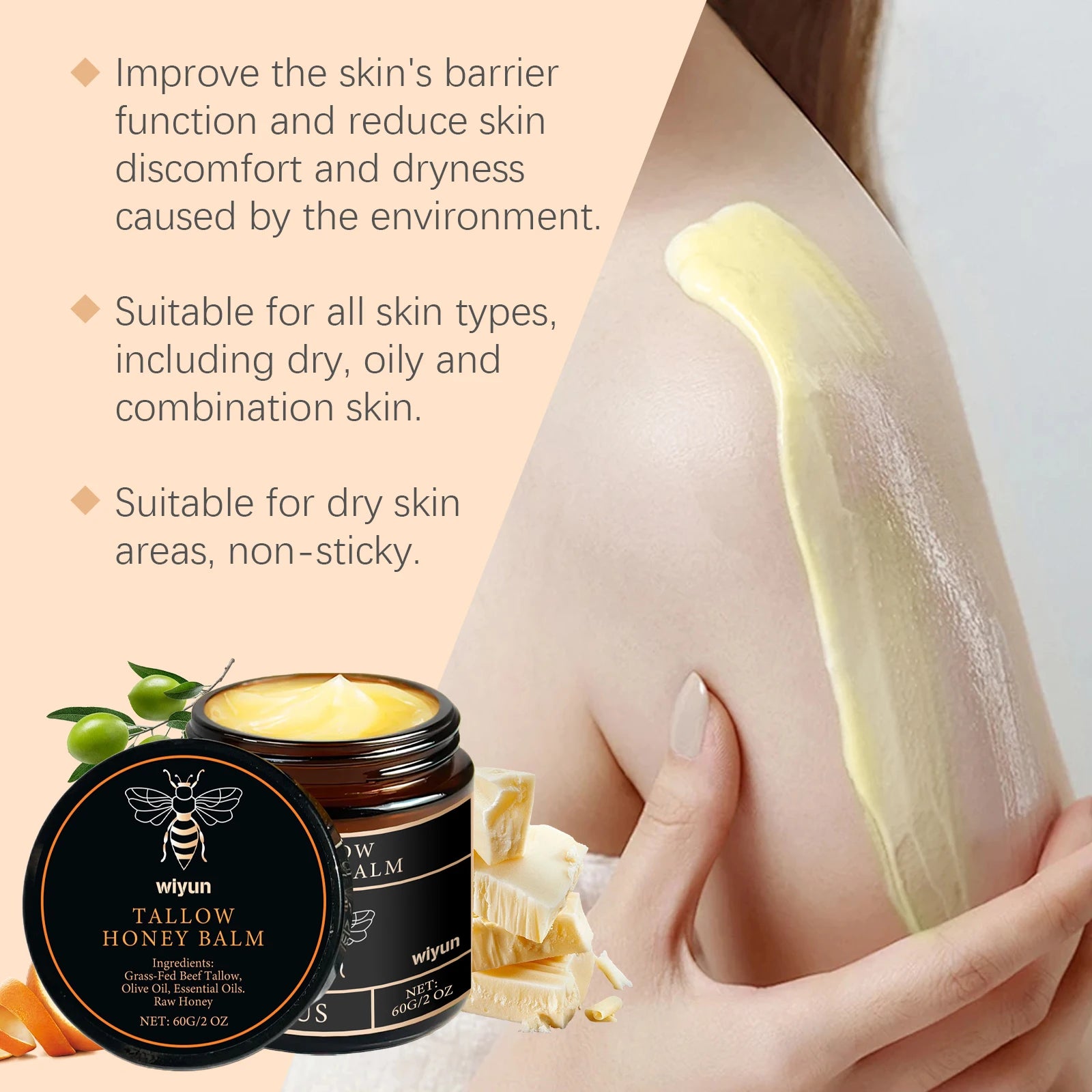 Beef Tallow Honey Moisturizer – Whipped Nourishing Face & Body Cream