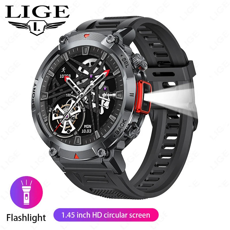 LIGE Flashlight Smartwatch – Outdoor Bluetooth Watch with Health Monitoring