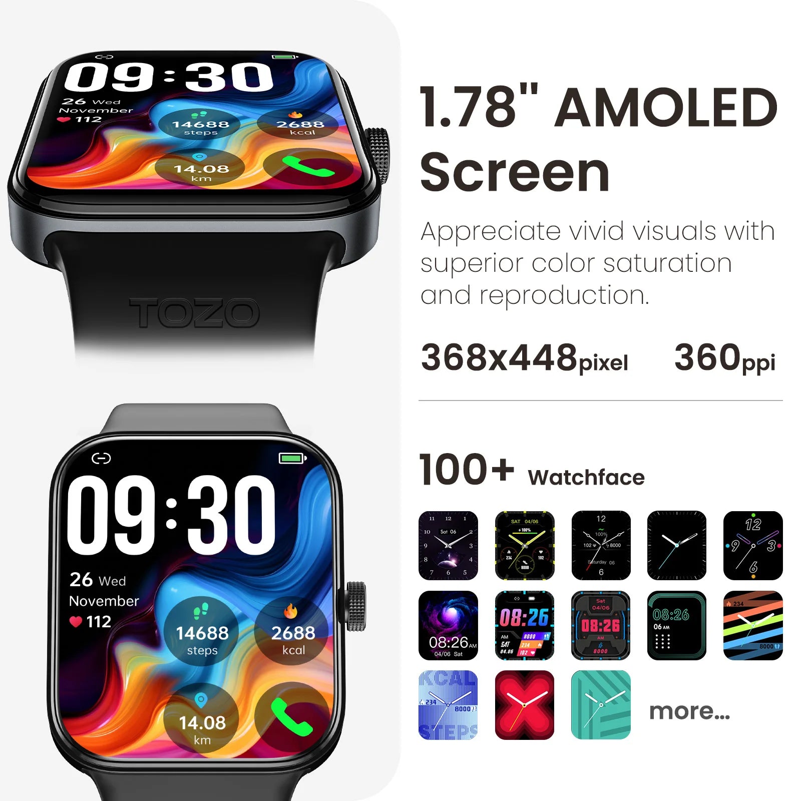 TOZO S4 AcuFit Smartwatch – 1.78" AMOLED Fitness & Health Tracker