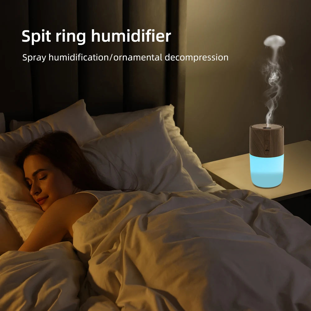 300ml Ultrasonic Aroma Diffuser – Wood Grain, LED Light, 2 Oils