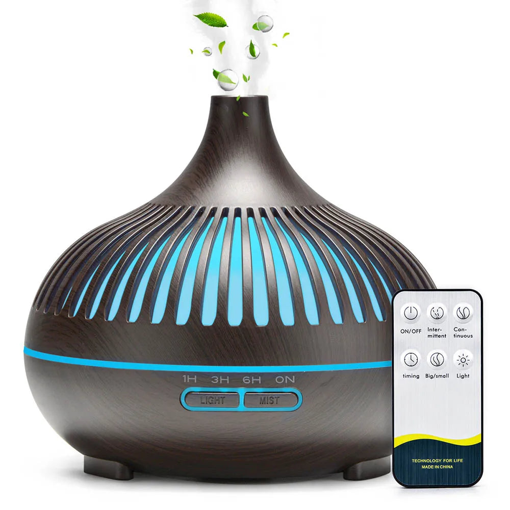 500ml Wood Grain Aromatherapy Diffuser – Remote Control & LED Lights