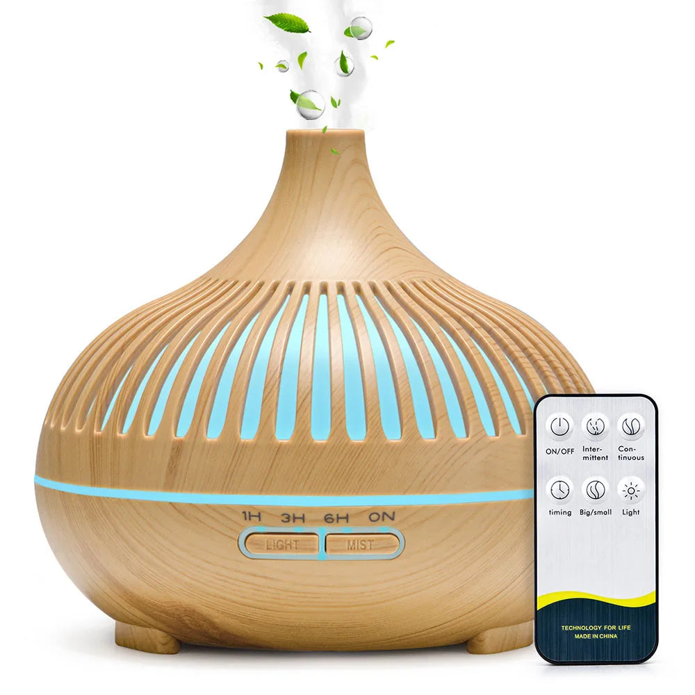 500ml Wood Grain Aromatherapy Diffuser – Remote Control & LED Lights