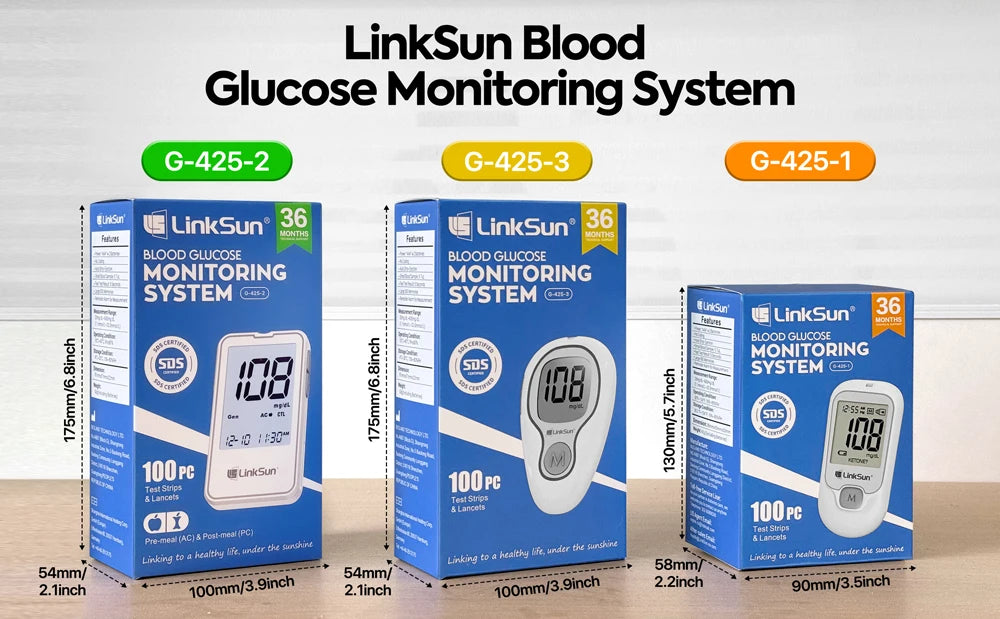 LinkSun G-425-3 Blood Glucose Meter Kit – No Code Test Strips