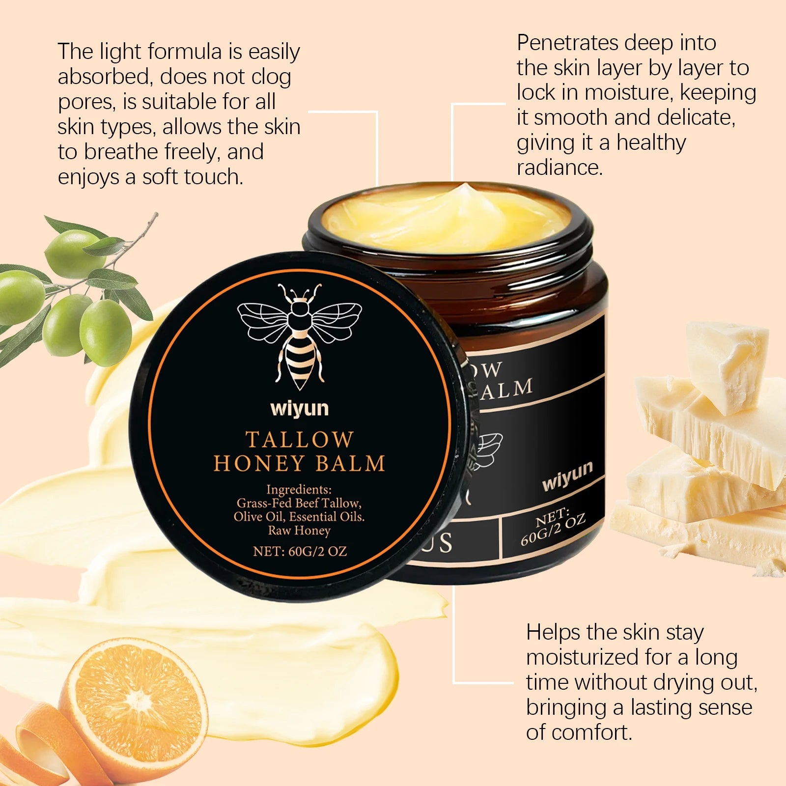 Beef Tallow Honey Moisturizer – Whipped Nourishing Face & Body Cream