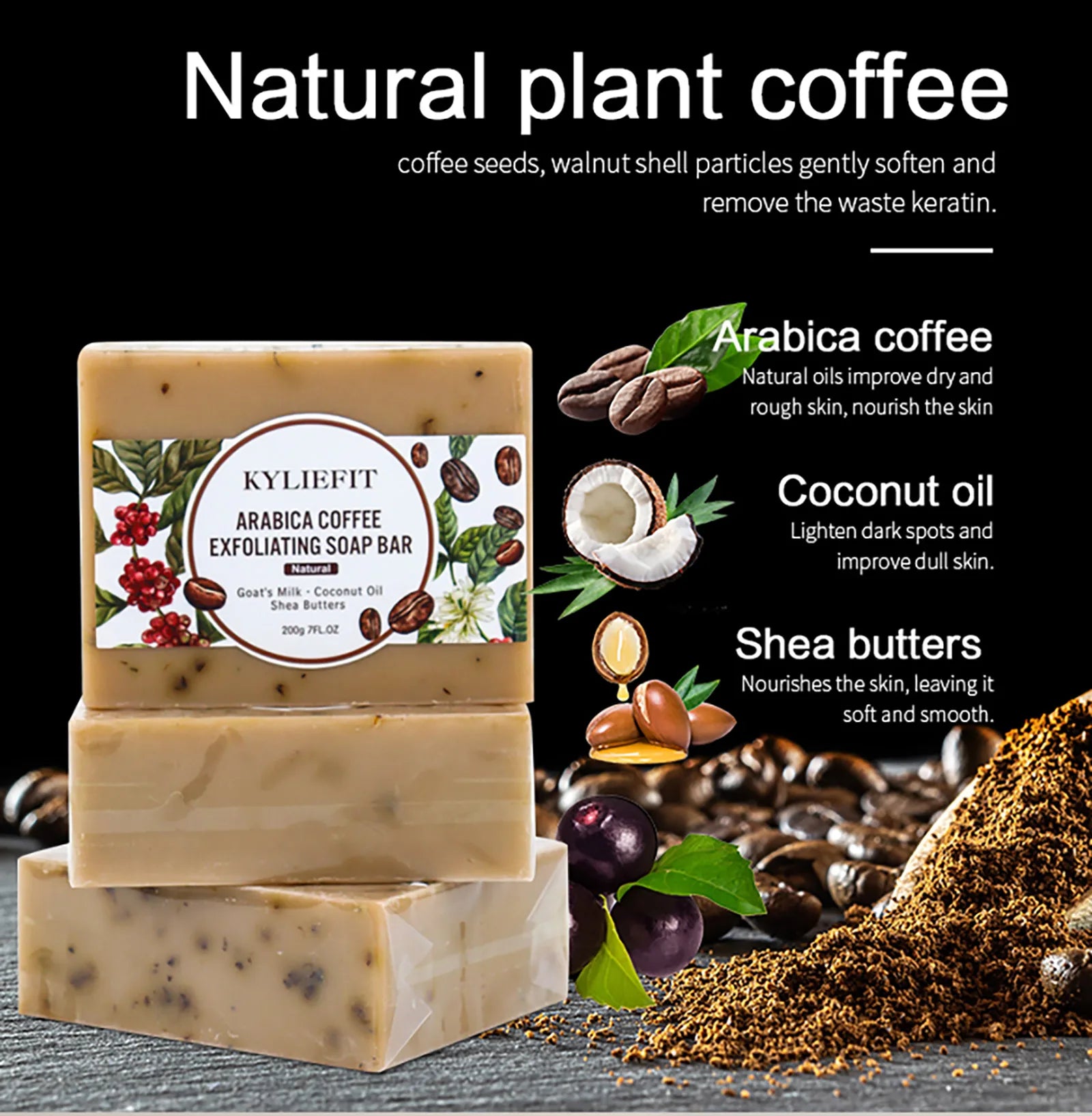 KYLIEFIT Arabica Coffee Exfoliating Soap Bar – Deep Clean & Moisturize