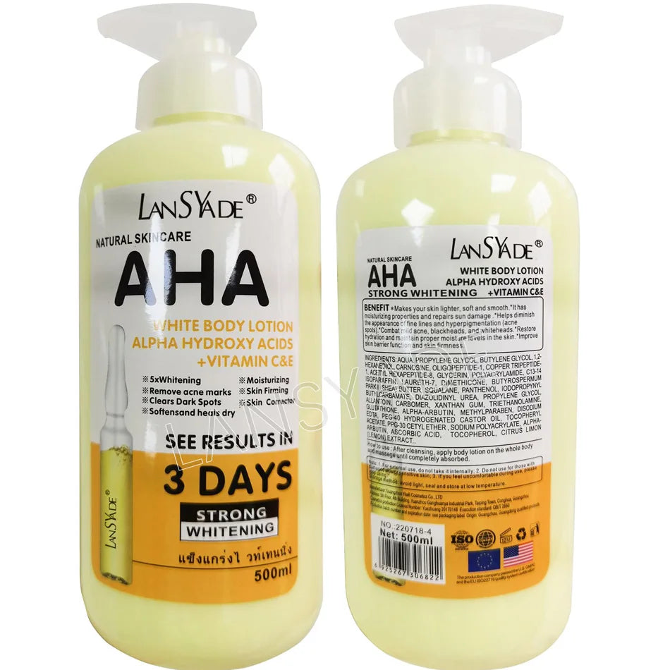 500ml Whitening Body Lotion – AHA + Vitamin C & E Brightening Cream