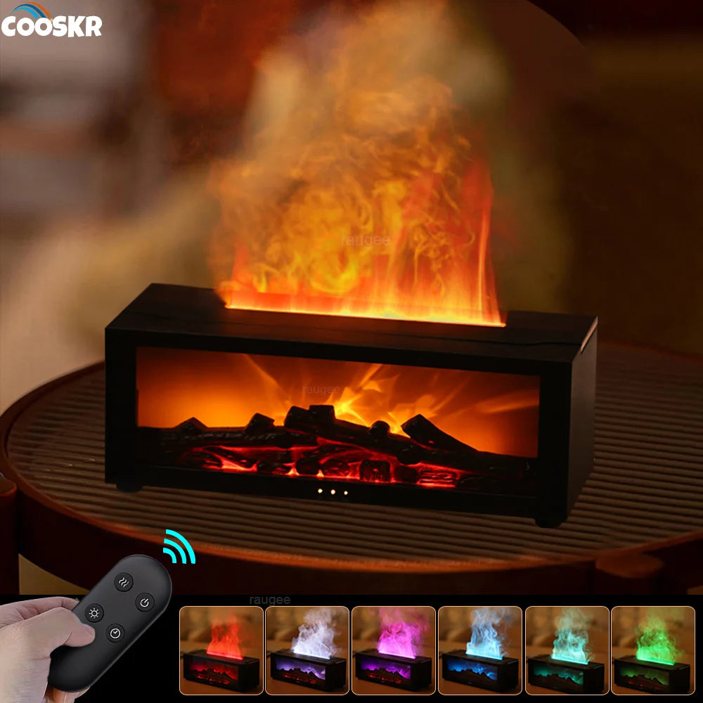 Flame Effect Aroma Humidifier – LED Light & Remote Control Diffuser