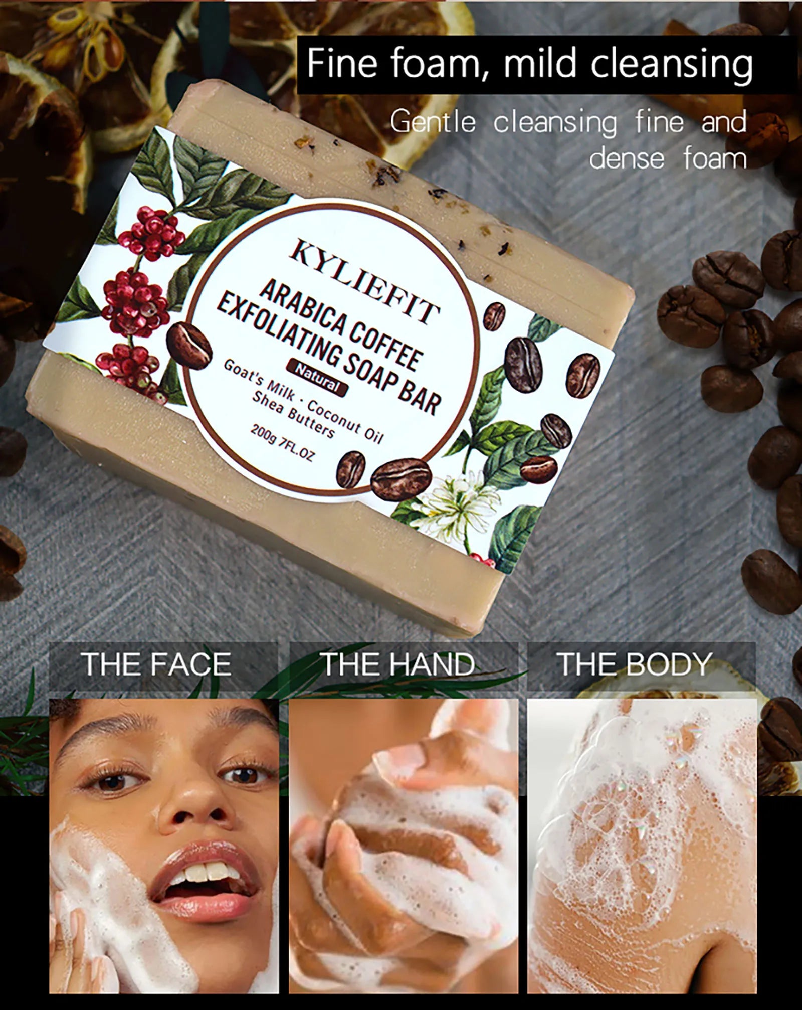 KYLIEFIT Arabica Coffee Exfoliating Soap Bar – Deep Clean & Moisturize