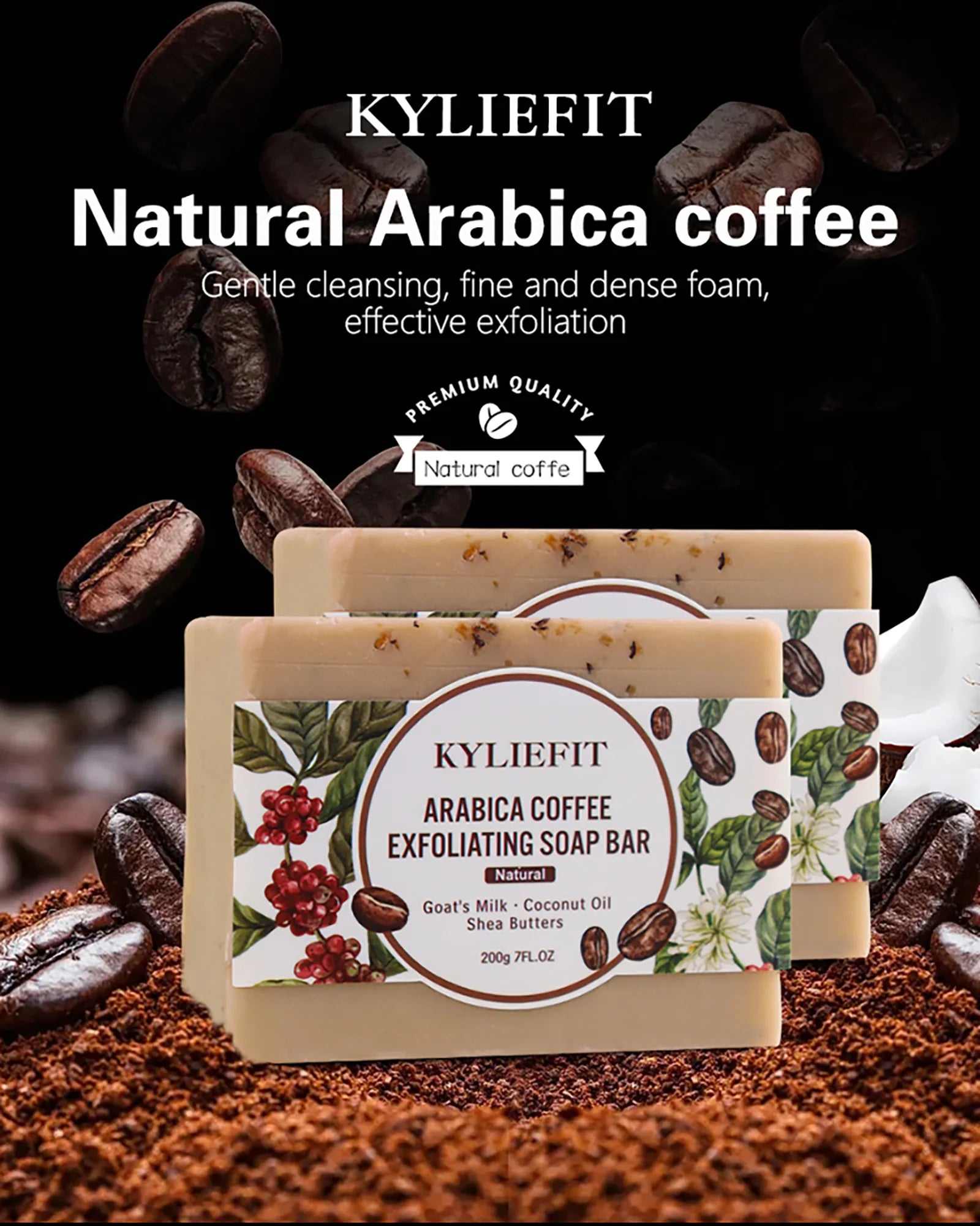 KYLIEFIT Arabica Coffee Exfoliating Soap Bar – Deep Clean & Moisturize