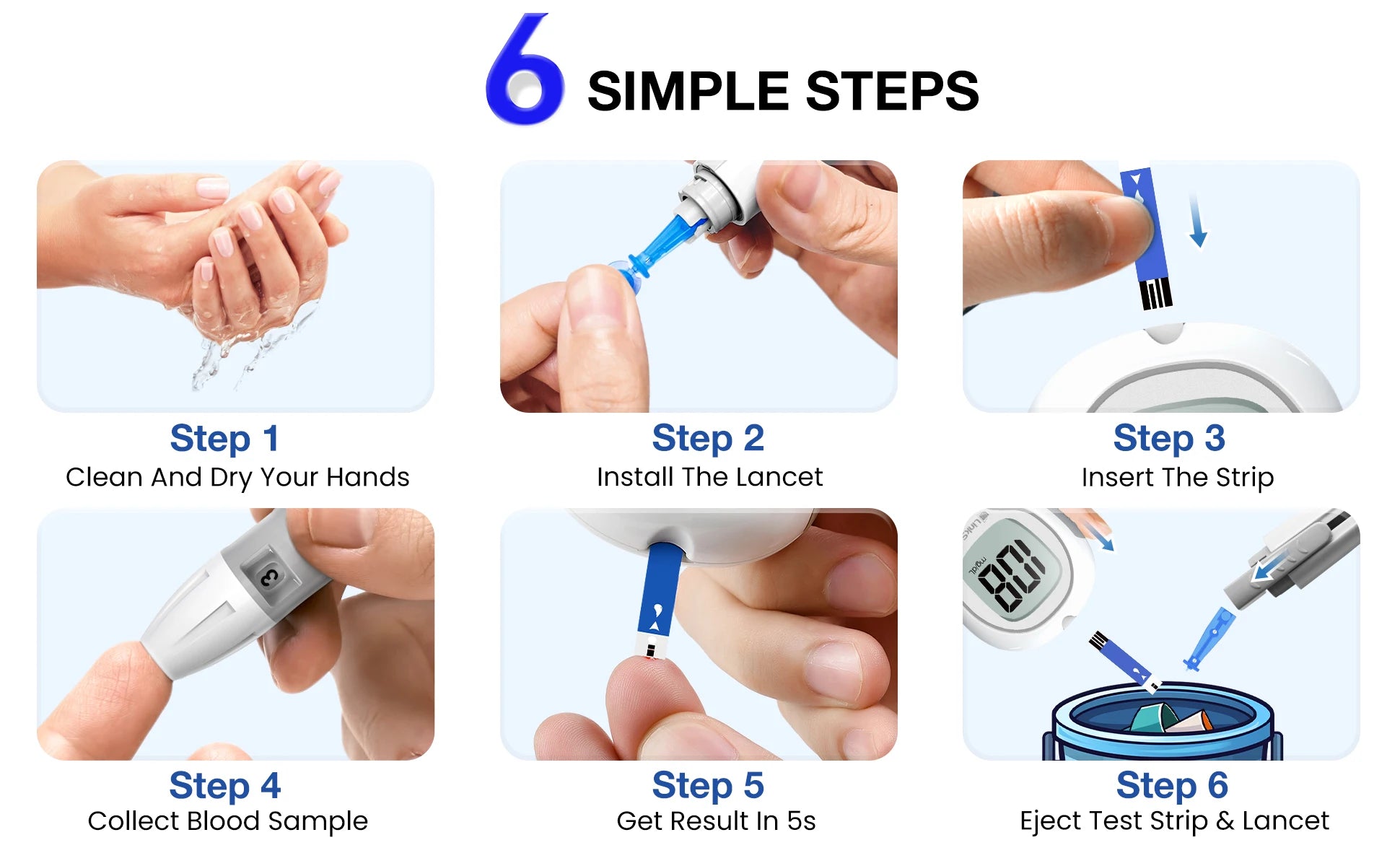 LinkSun G-425-3 Blood Glucose Meter Kit – No Code Test Strips