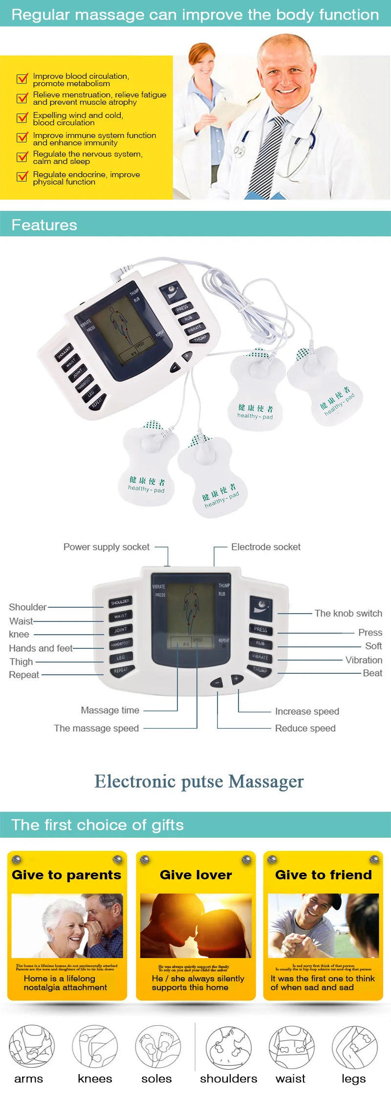 EMS TENS Muscle Stimulator – 16 Pads, 10-Level Pulse Therapy Machine