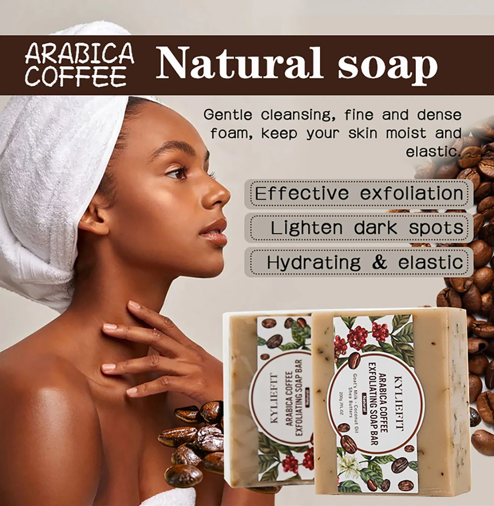 KYLIEFIT Arabica Coffee Exfoliating Soap Bar – Deep Clean & Moisturize