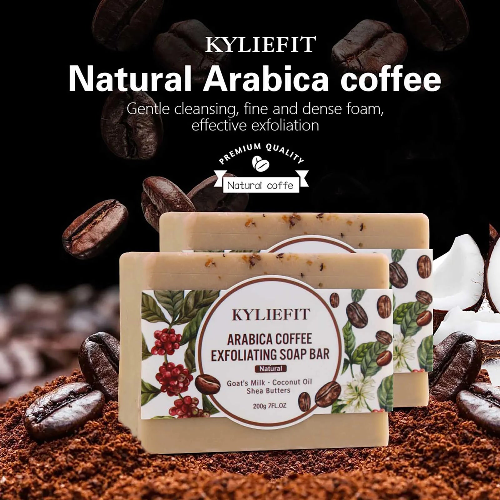 KYLIEFIT Arabica Coffee Exfoliating Soap Bar – Deep Clean & Moisturize