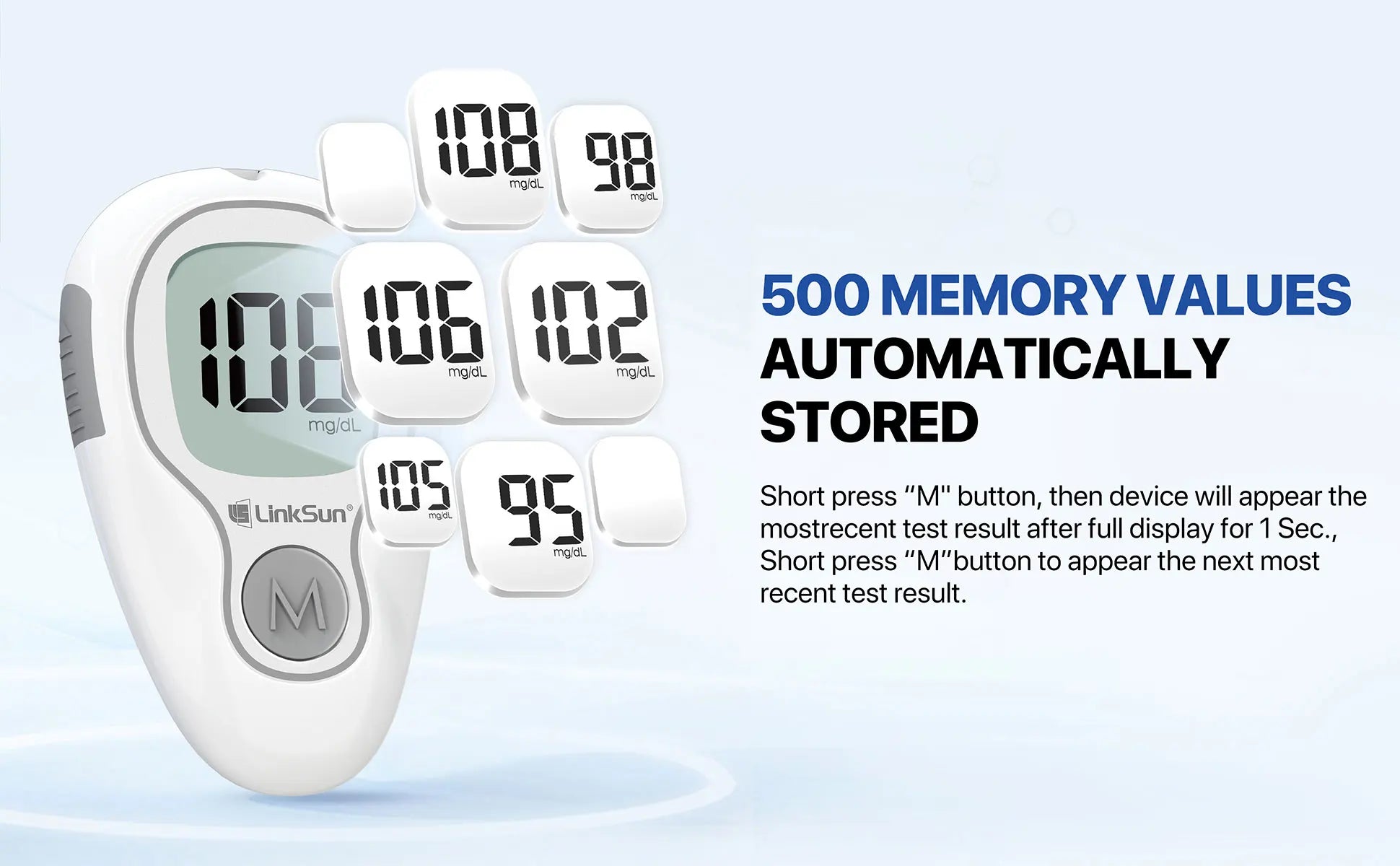 LinkSun G-425-3 Blood Glucose Meter Kit – No Code Test Strips