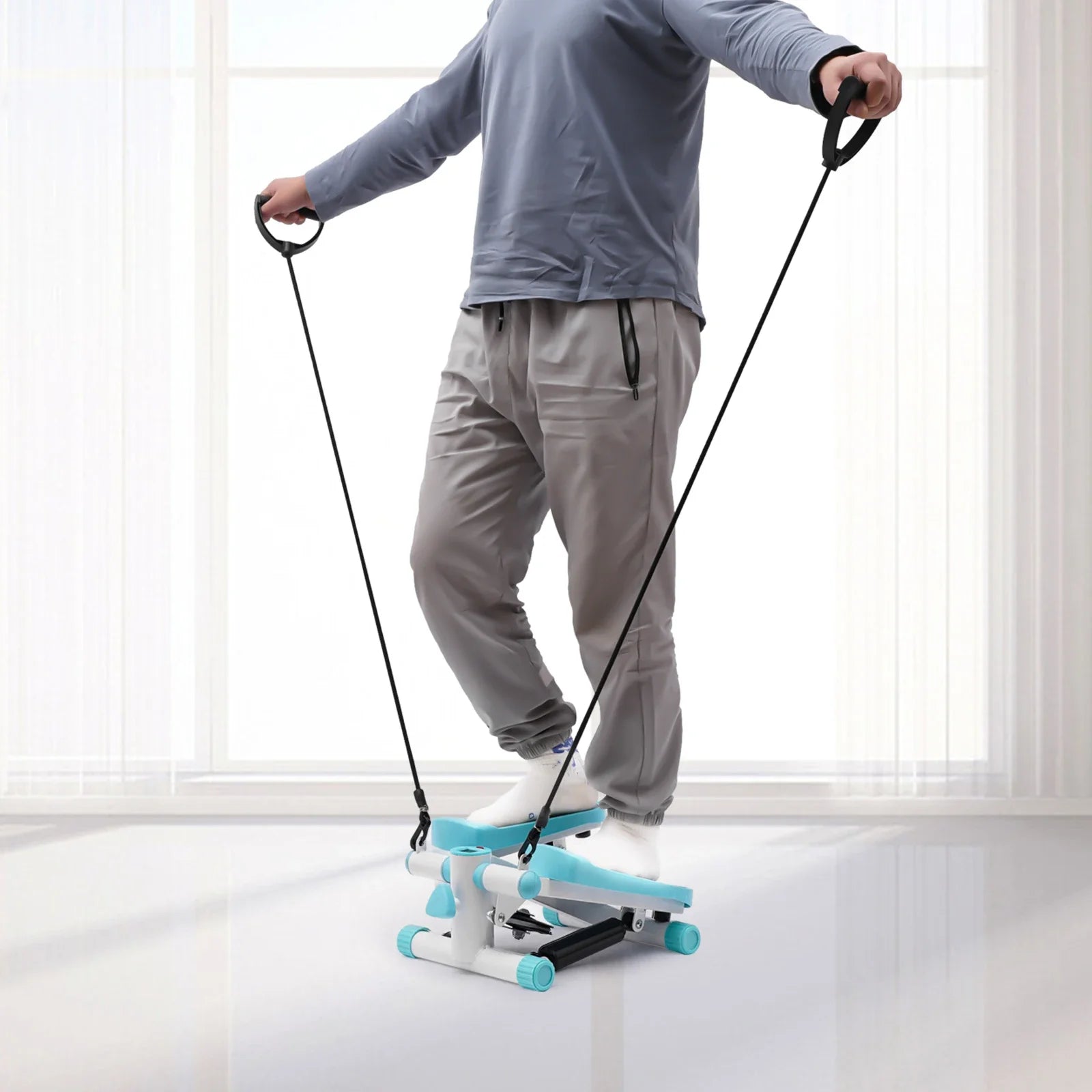 Portable Mini Stepper with Resistance Bands – Home & Office Workout (Blue)